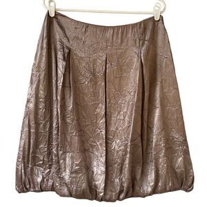 Nicole Miller Satin Wrinkle Brown Bronze Midi Skirt Balloon Hem Zip Lined Sz 10